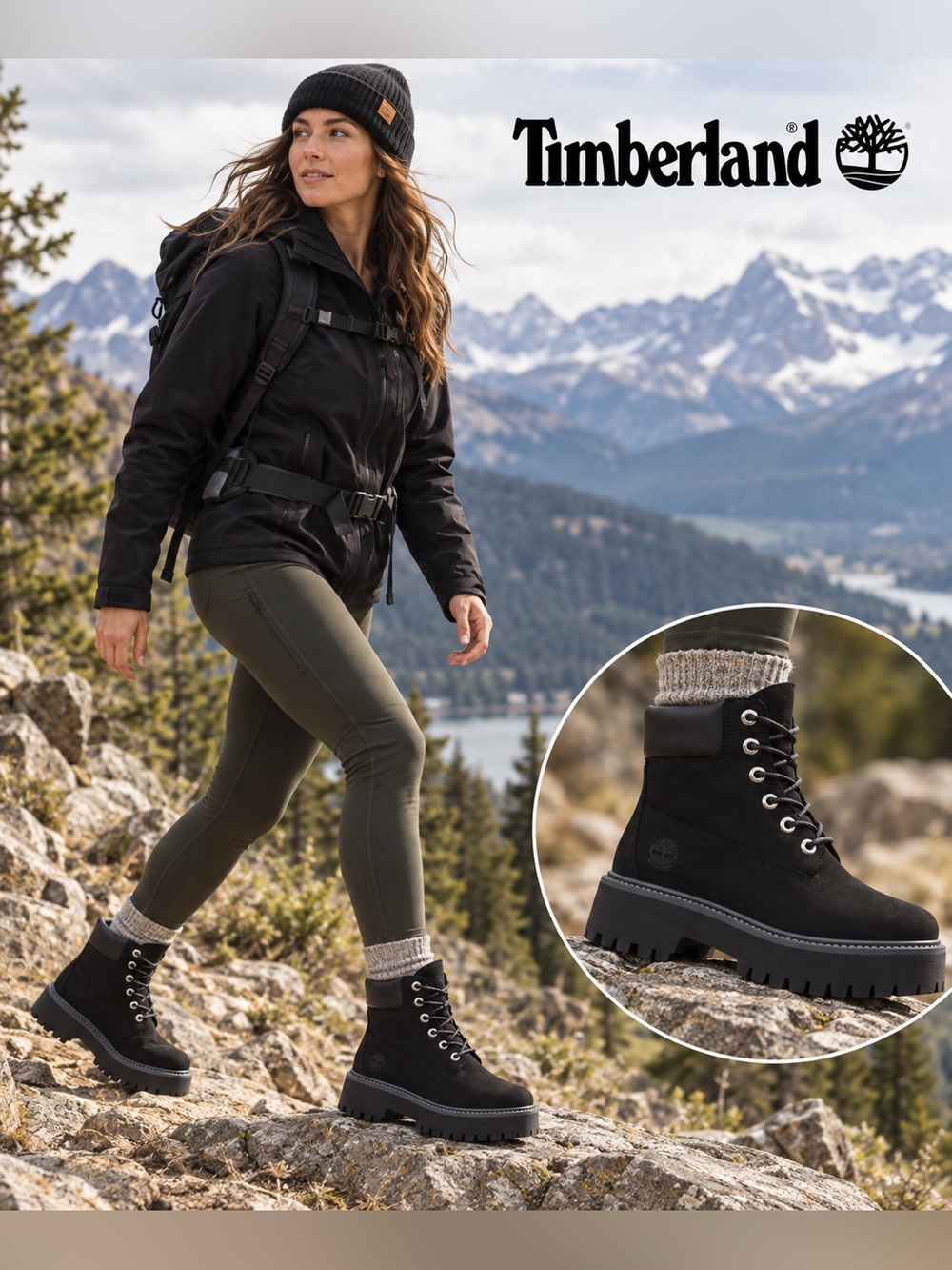 Timberland Women's Black Lace-Up Platform Lace Boots
